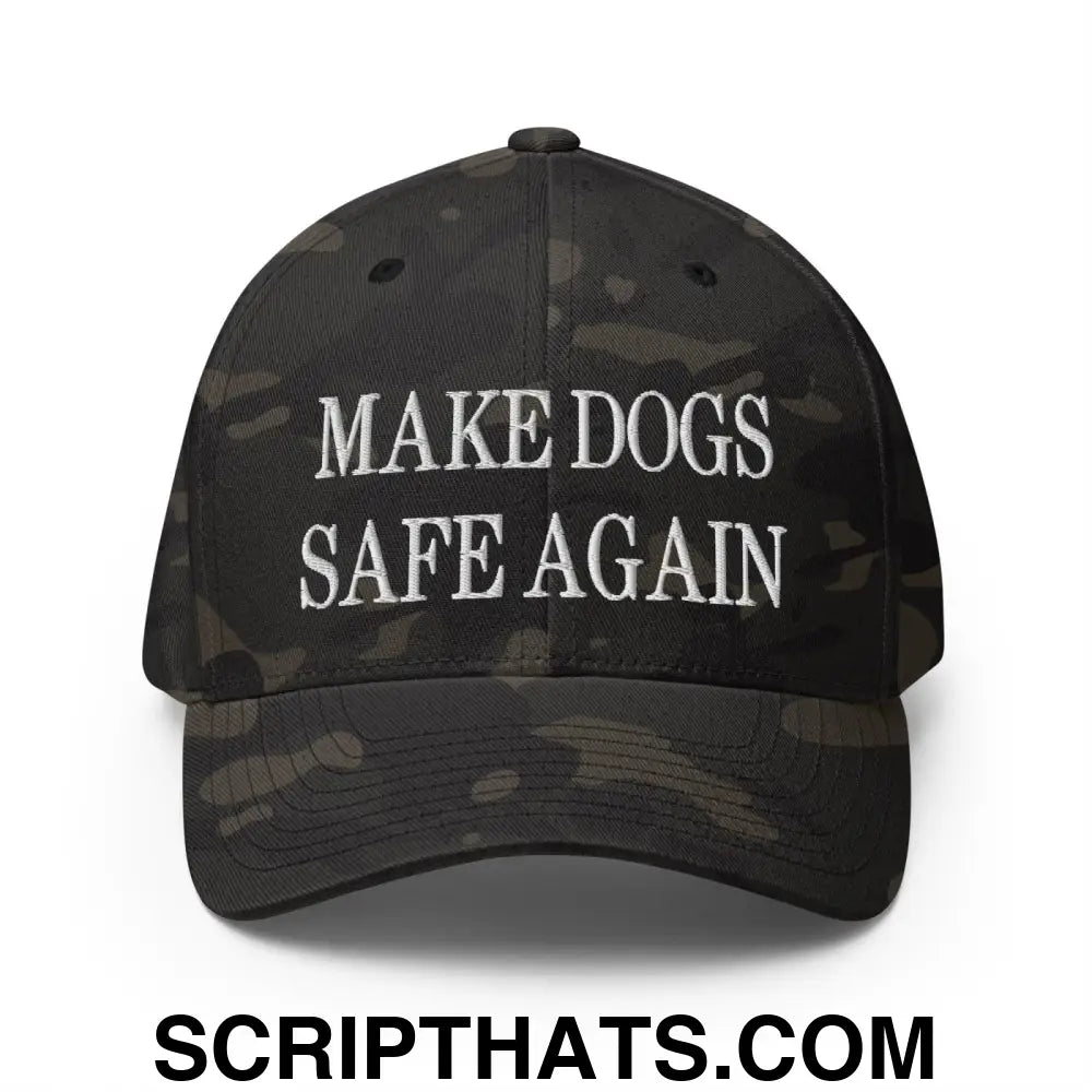 Make Dogs Safe Again Embroidered Stretch Fit Baseball Hat Multicam Black