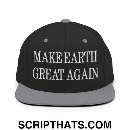 Make Earth Great Again Embroidered Flat Bill Brim Snapback Hat Black Silver