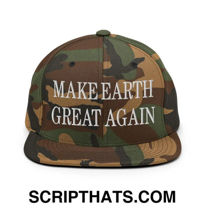 Make Earth Great Again Embroidered Flat Bill Brim Snapback Hat Green Camo