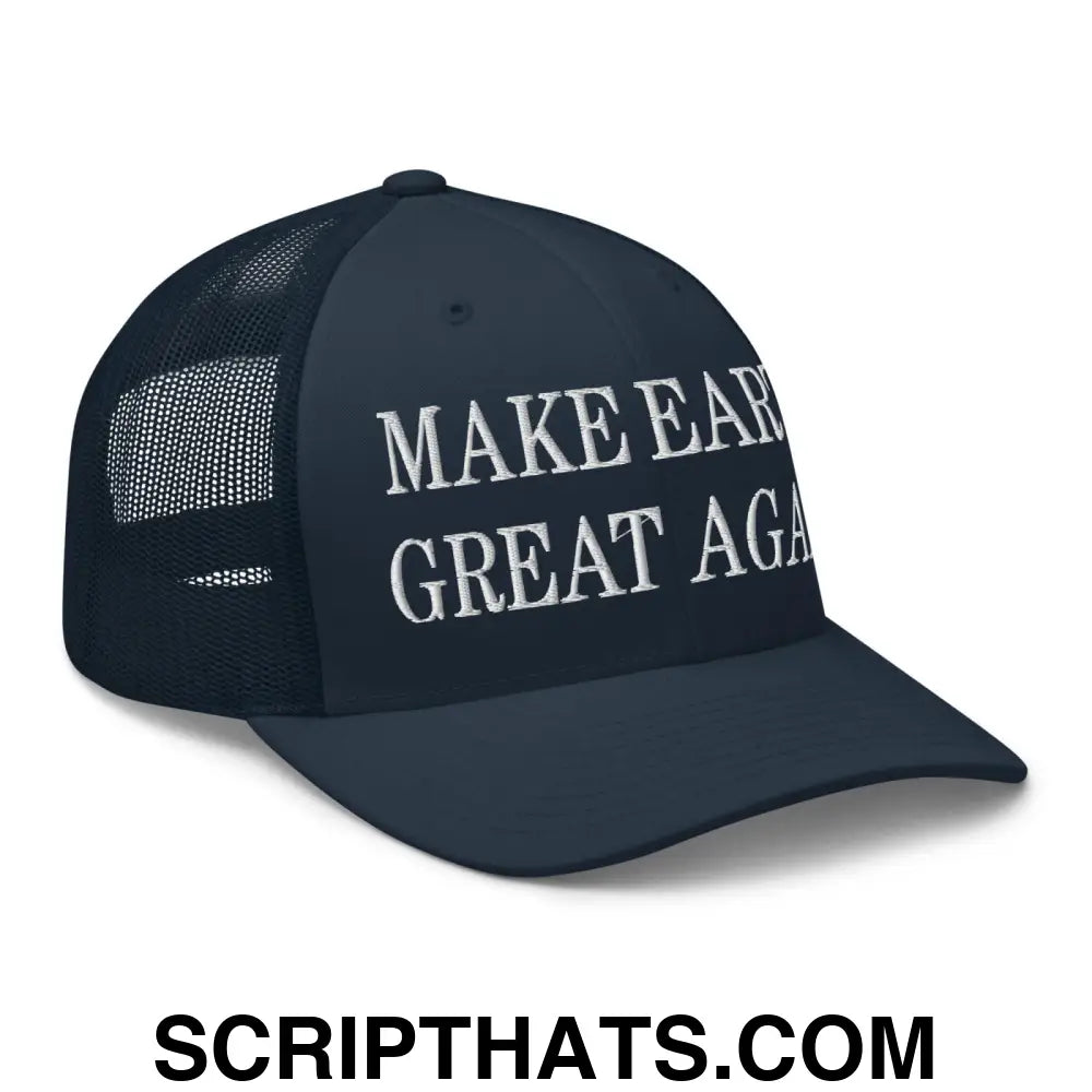 Make Earth Great Again Embroidered Mesh Trucker Hat Navy