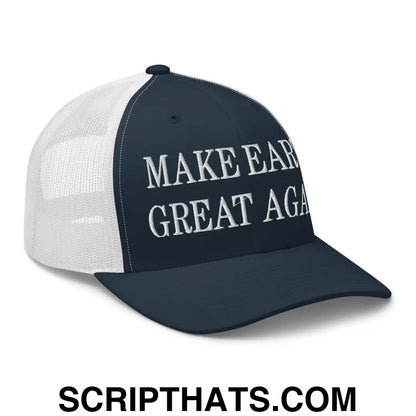 Make Earth Great Again Embroidered Mesh Trucker Hat Navy White