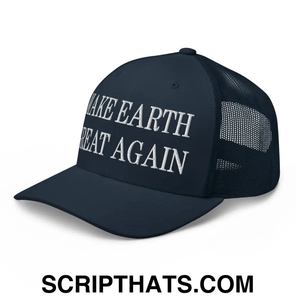 Make Earth Great Again Embroidered Mesh Trucker Hat Navy