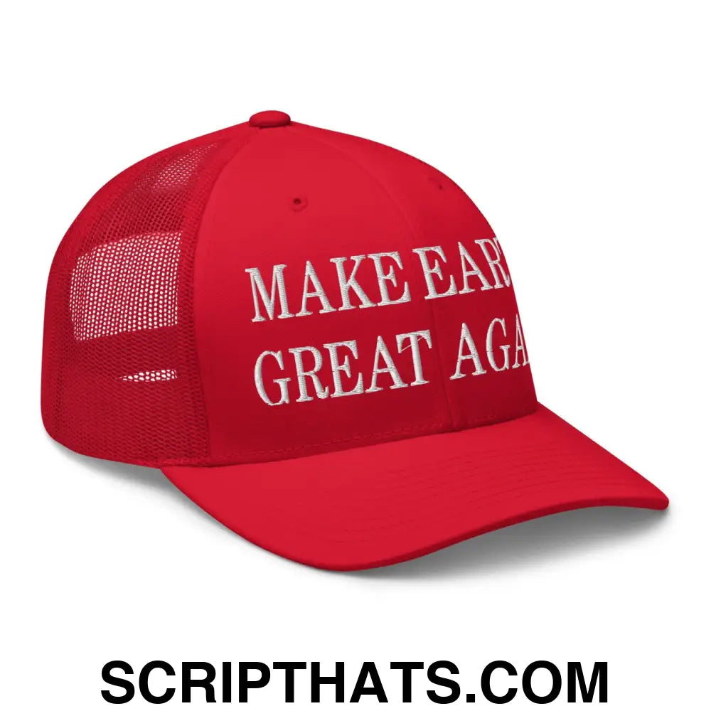 Make Earth Great Again Embroidered Mesh Trucker Hat Red