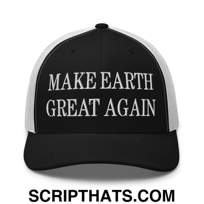 Make Earth Great Again Embroidered Mesh Trucker Hat Black White