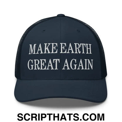 Make Earth Great Again Embroidered Mesh Trucker Hat Navy