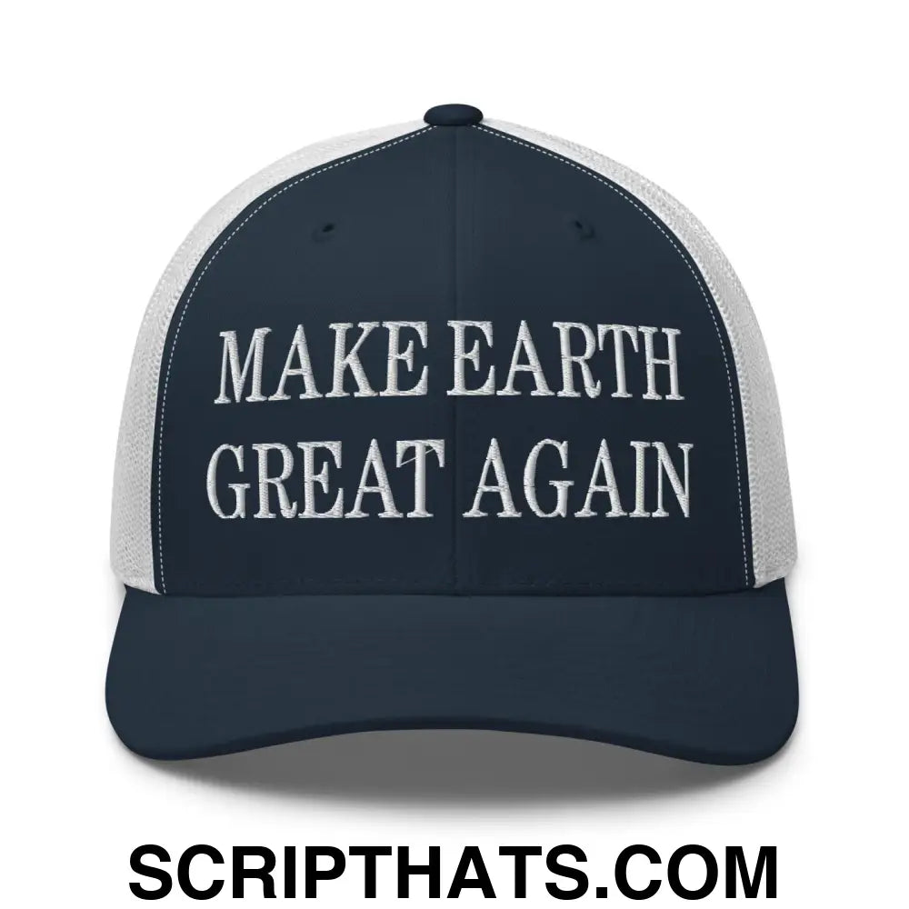 Make Earth Great Again Embroidered Mesh Trucker Hat Navy White