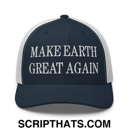 Make Earth Great Again Embroidered Mesh Trucker Hat Navy White