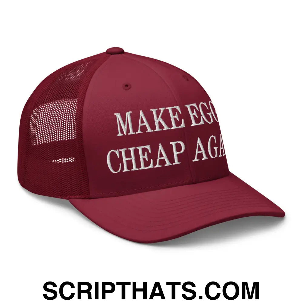 Make Eggs Cheap Again Embroidered Mesh Trucker Hat Cranberry