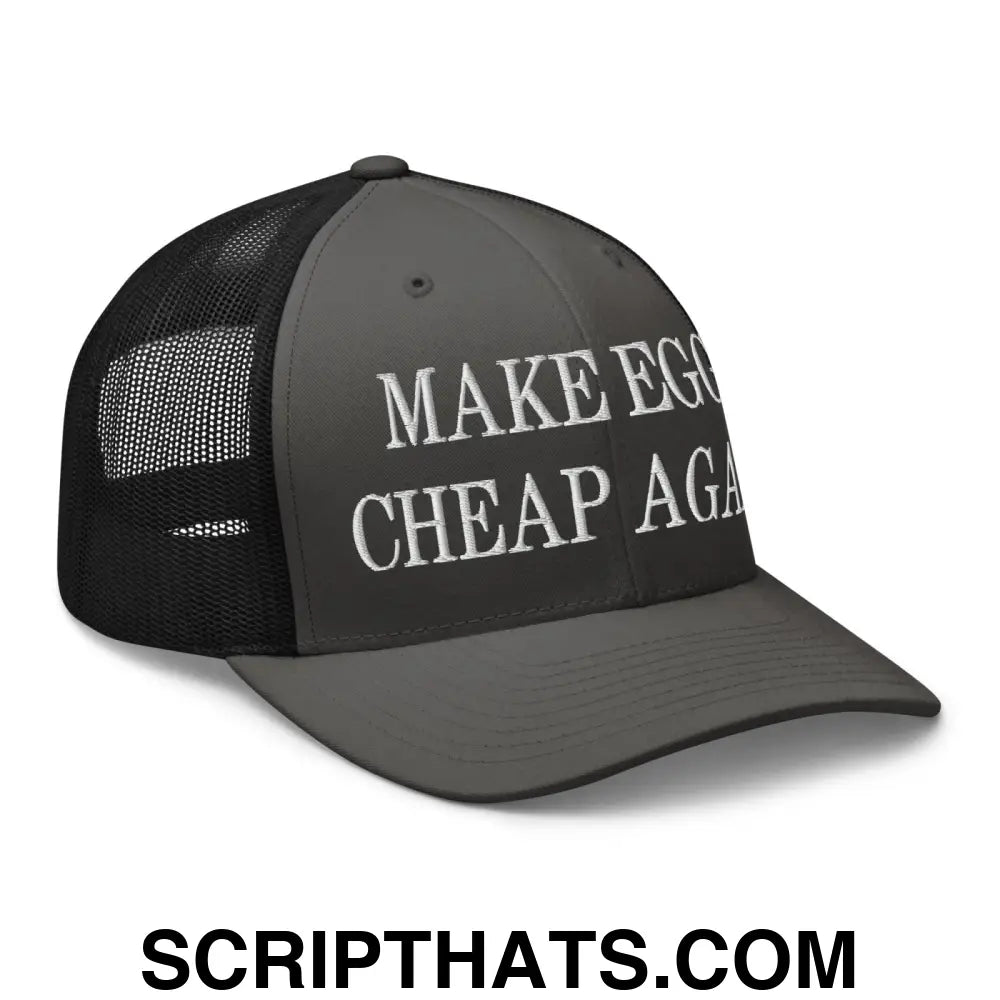 Make Eggs Cheap Again Embroidered Mesh Trucker Hat Charcoal Black