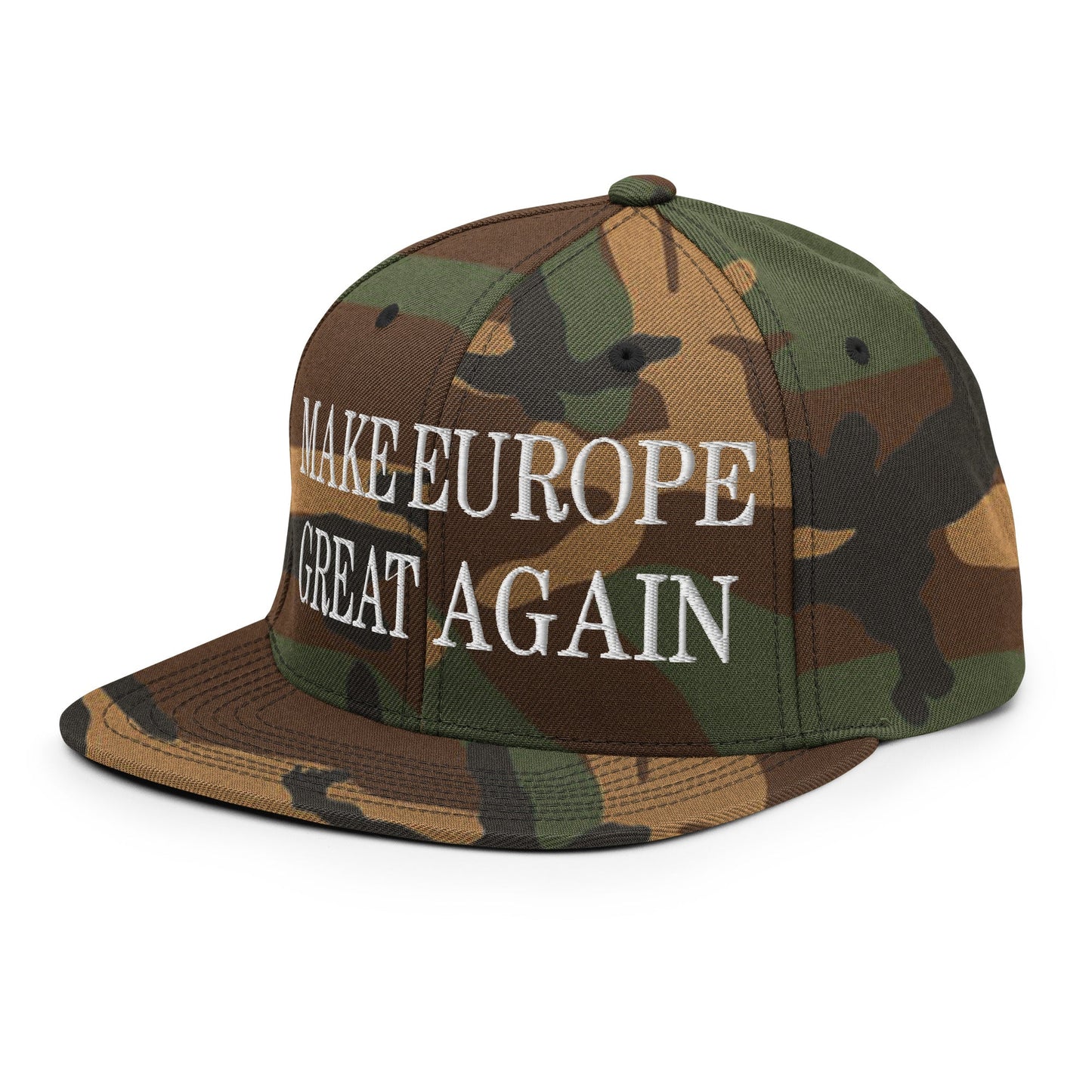 Make Europe Great Again Embroidered Flat Bill Brim Snapback Hat Green Camo