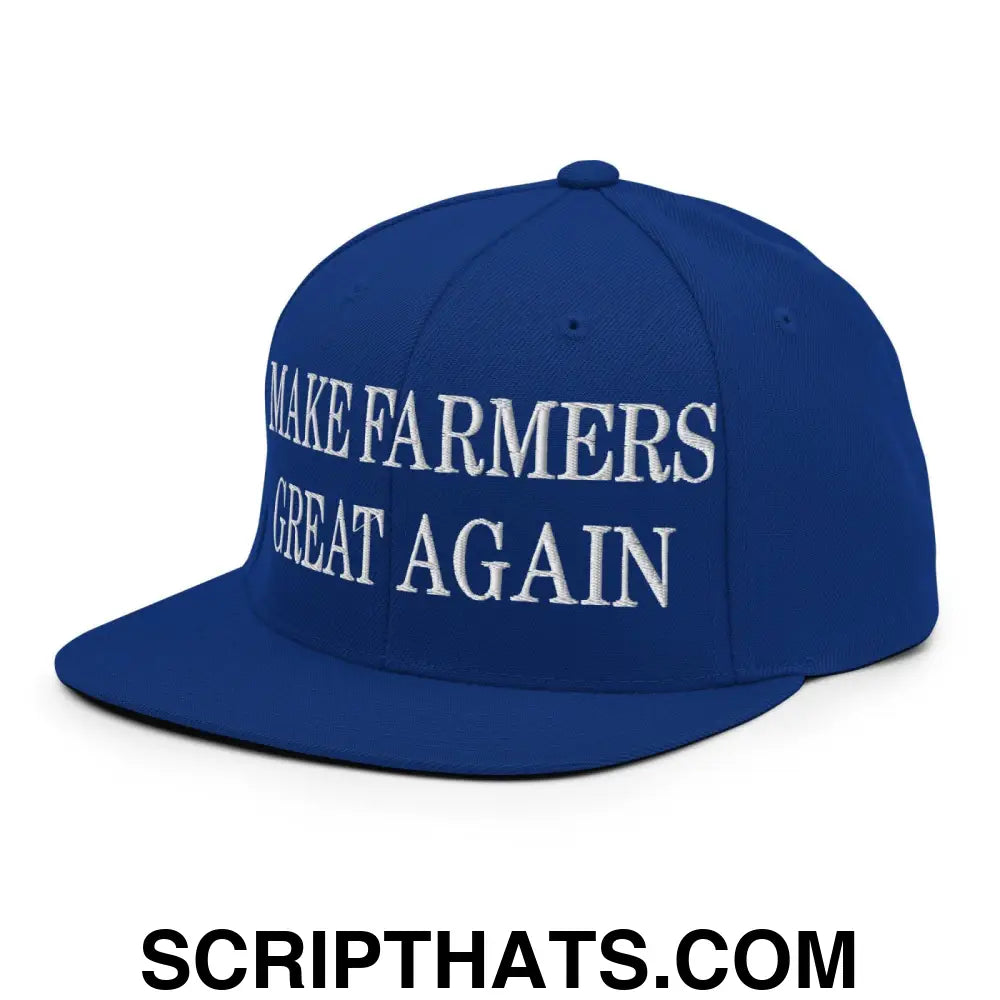 Make Farmers Great Again Embroidered Flat Bill Brim Snapback Hat Royal Blue