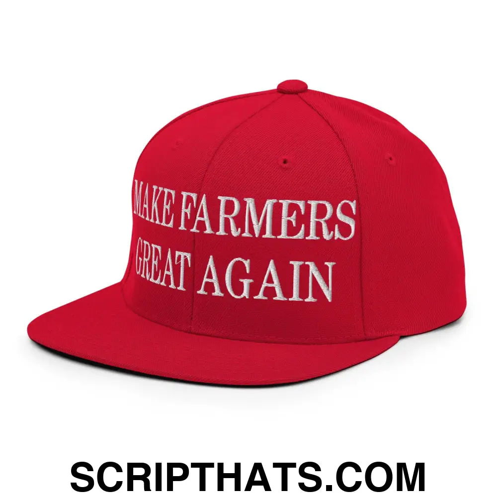 Make Farmers Great Again Embroidered Flat Bill Brim Snapback Hat Red