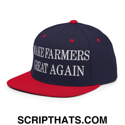 Make Farmers Great Again Embroidered Flat Bill Brim Snapback Hat Navy Red