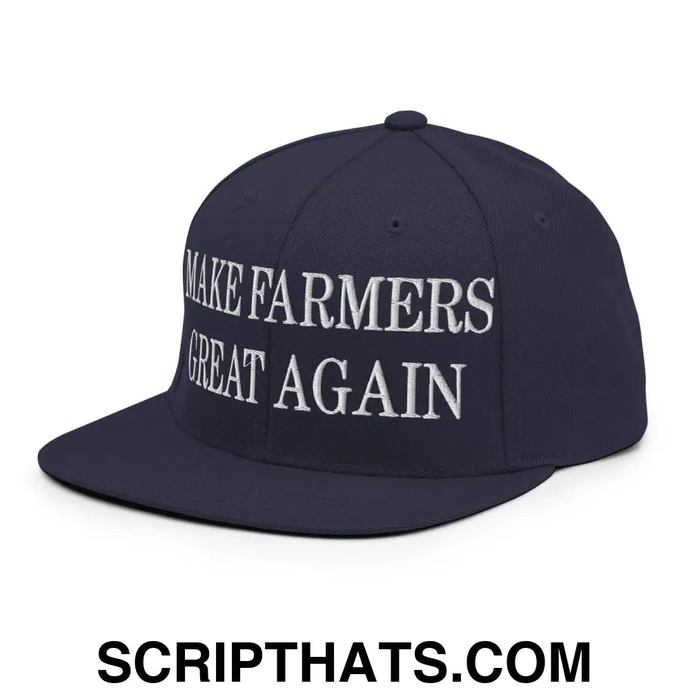 Make Farmers Great Again Embroidered Flat Bill Brim Snapback Hat Navy