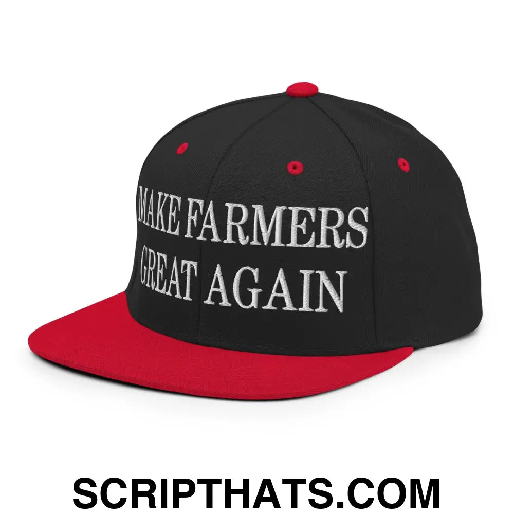 Make Farmers Great Again Embroidered Flat Bill Brim Snapback Hat Black Red