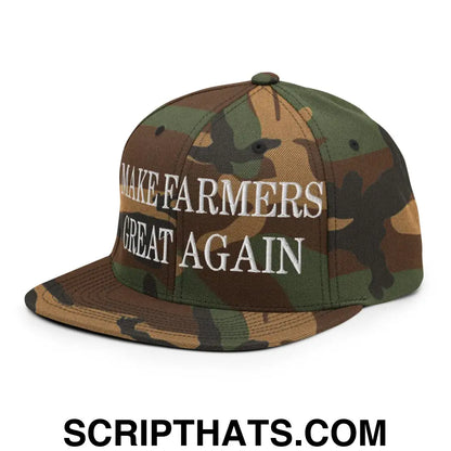 Make Farmers Great Again Embroidered Flat Bill Brim Snapback Hat Green Camo