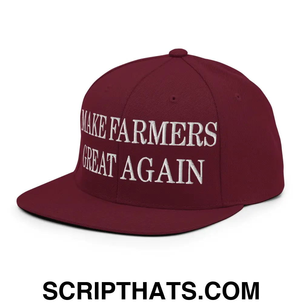 Make Farmers Great Again Embroidered Flat Bill Brim Snapback Hat Maroon