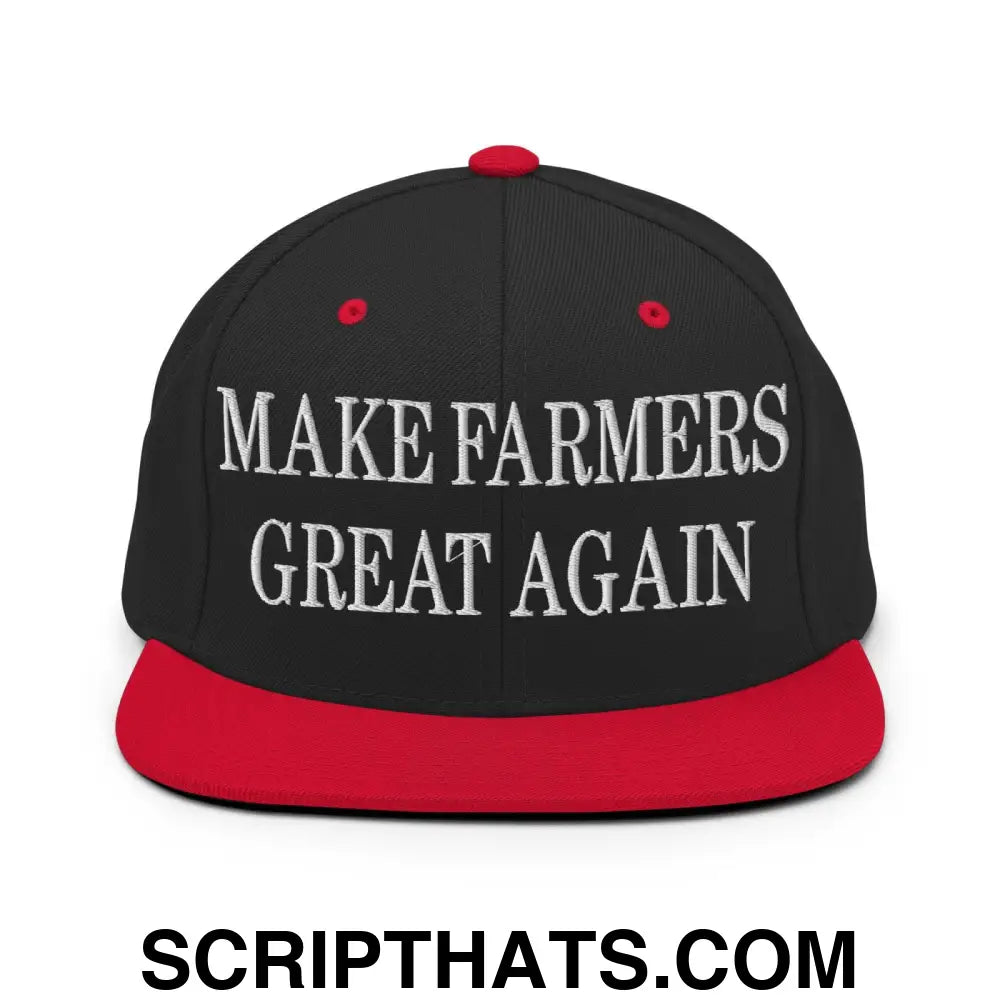 Make Farmers Great Again Embroidered Flat Bill Brim Snapback Hat Black Red