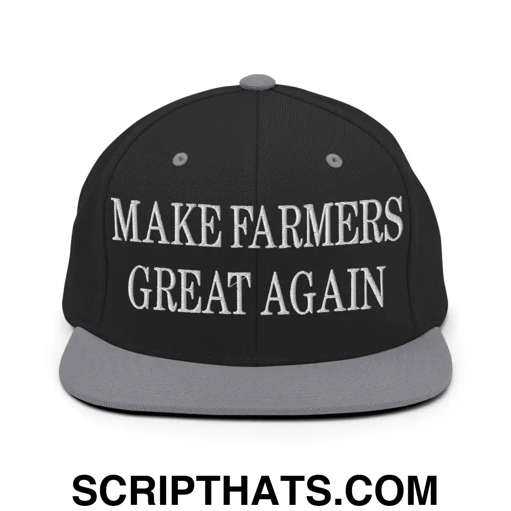 Make Farmers Great Again Embroidered Flat Bill Brim Snapback Hat Black Silver