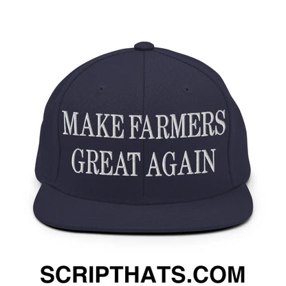 Make Farmers Great Again Embroidered Flat Bill Brim Snapback Hat Navy