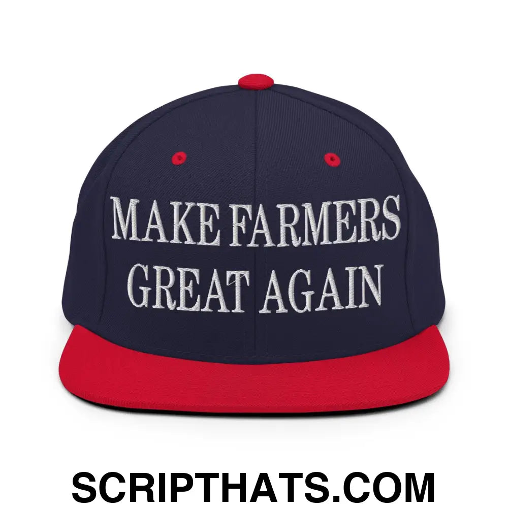 Make Farmers Great Again Embroidered Flat Bill Brim Snapback Hat Navy Red