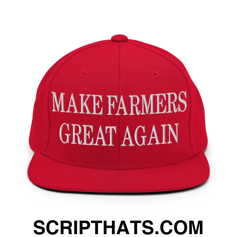 Make Farmers Great Again Embroidered Flat Bill Brim Snapback Hat Red