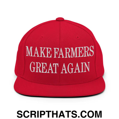 Make Farmers Great Again Embroidered Flat Bill Brim Snapback Hat Red