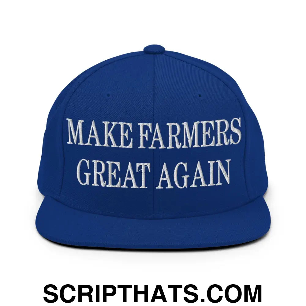 Make Farmers Great Again Embroidered Flat Bill Brim Snapback Hat Royal Blue