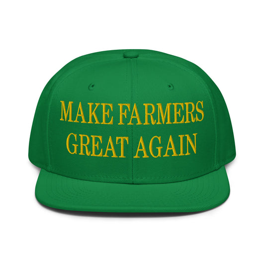 Make Farmers Great Again Green Yellow Embroidered Flat Bill Brim Snapback Hat Default Title