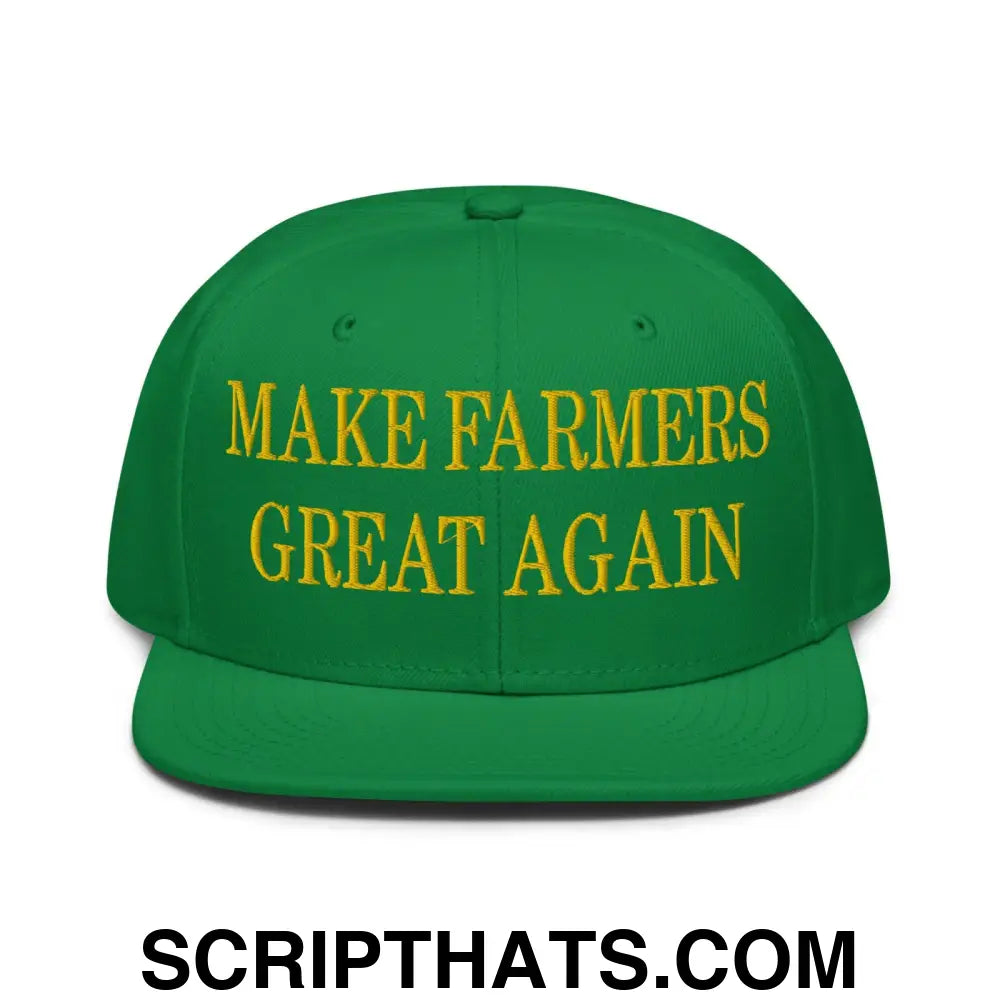 Make Farmers Great Again Green Yellow Embroidered Flat Bill Brim Snapback Hat Default Title