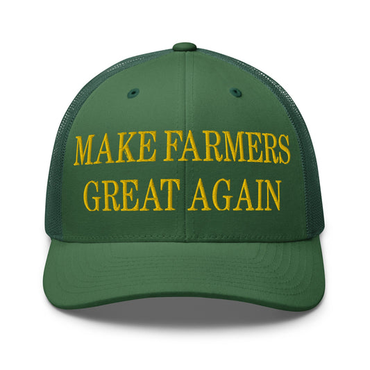 Make Farmers Great Again Green Yellow Embroidered Mesh Trucker Hat Default Title