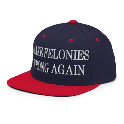 Make Felonies Wrong Again Embroidered Flat Bill Brim Snapback Hat Navy Red