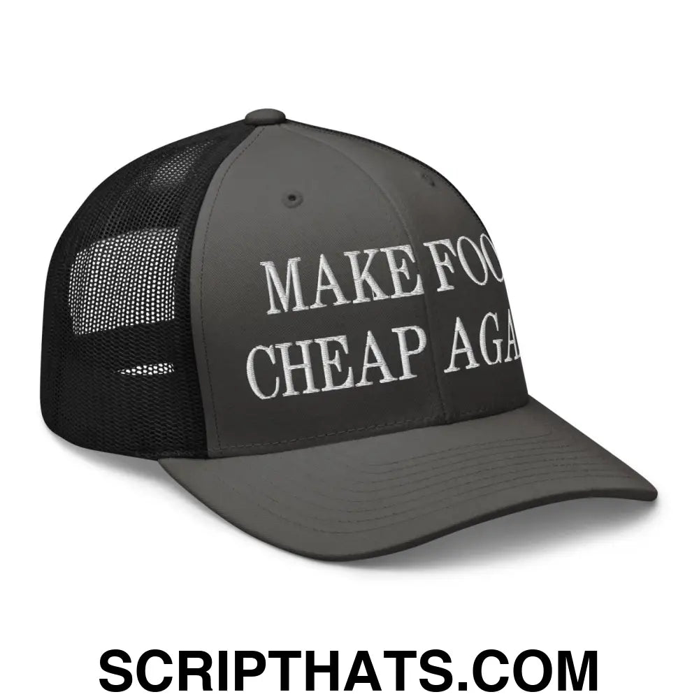 Make Food Cheap Again Embroidered Mesh Trucker Hat Charcoal Black