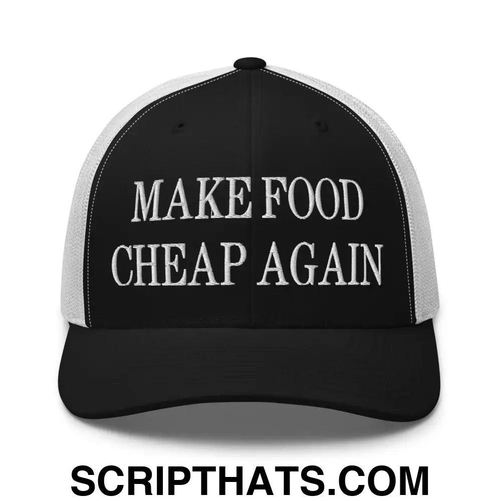 Make Food Cheap Again Embroidered Mesh Trucker Hat Black White