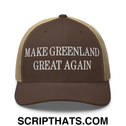 Make Greenland Great Again Embroidered Mesh Trucker Hat Brown Khaki