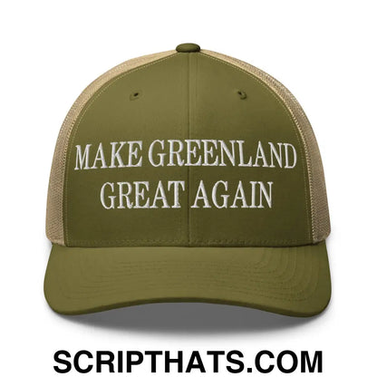 Make Greenland Great Again Embroidered Mesh Trucker Hat Moss Khaki