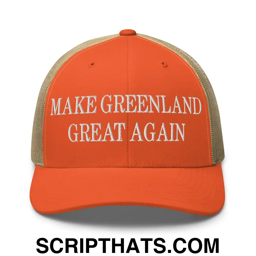 Make Greenland Great Again Embroidered Mesh Trucker Hat Rustic Orange Khaki