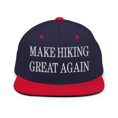 Make Hiking Great Again Embroidered Flat Bill Brim Snapback Hat Navy Red