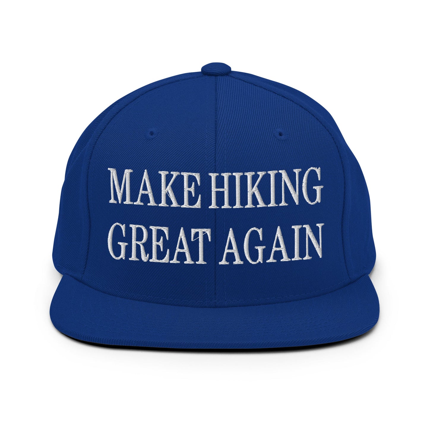 Make Hiking Great Again Embroidered Flat Bill Brim Snapback Hat Royal Blue