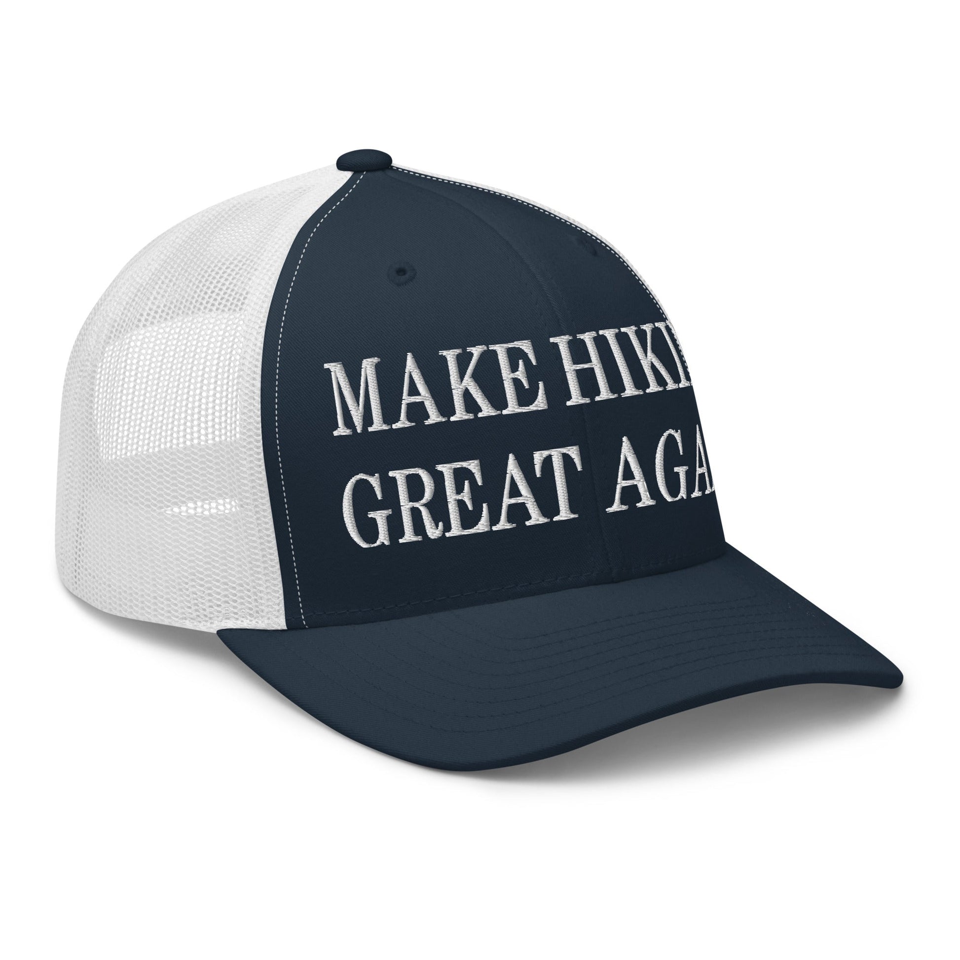 Make Hiking Great Again Embroidered Mesh Trucker Hat Navy White