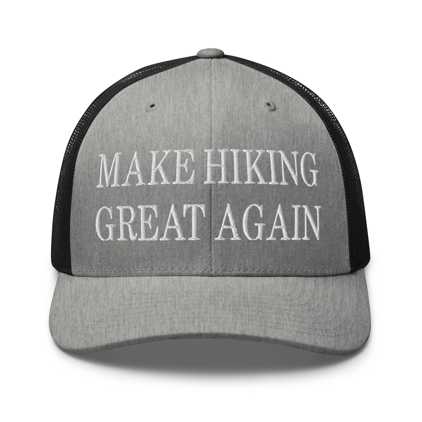 Make Hiking Great Again Embroidered Mesh Trucker Hat Heather Black