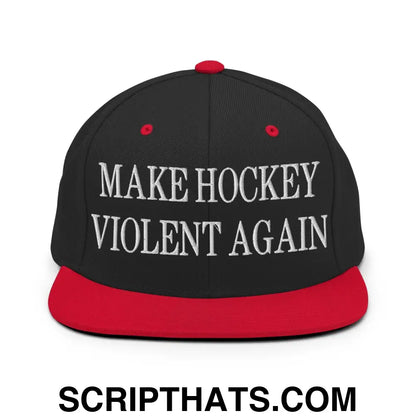 Make Hockey Violent Again Embroidered Flat Bill Brim Snapback Hat Black Red