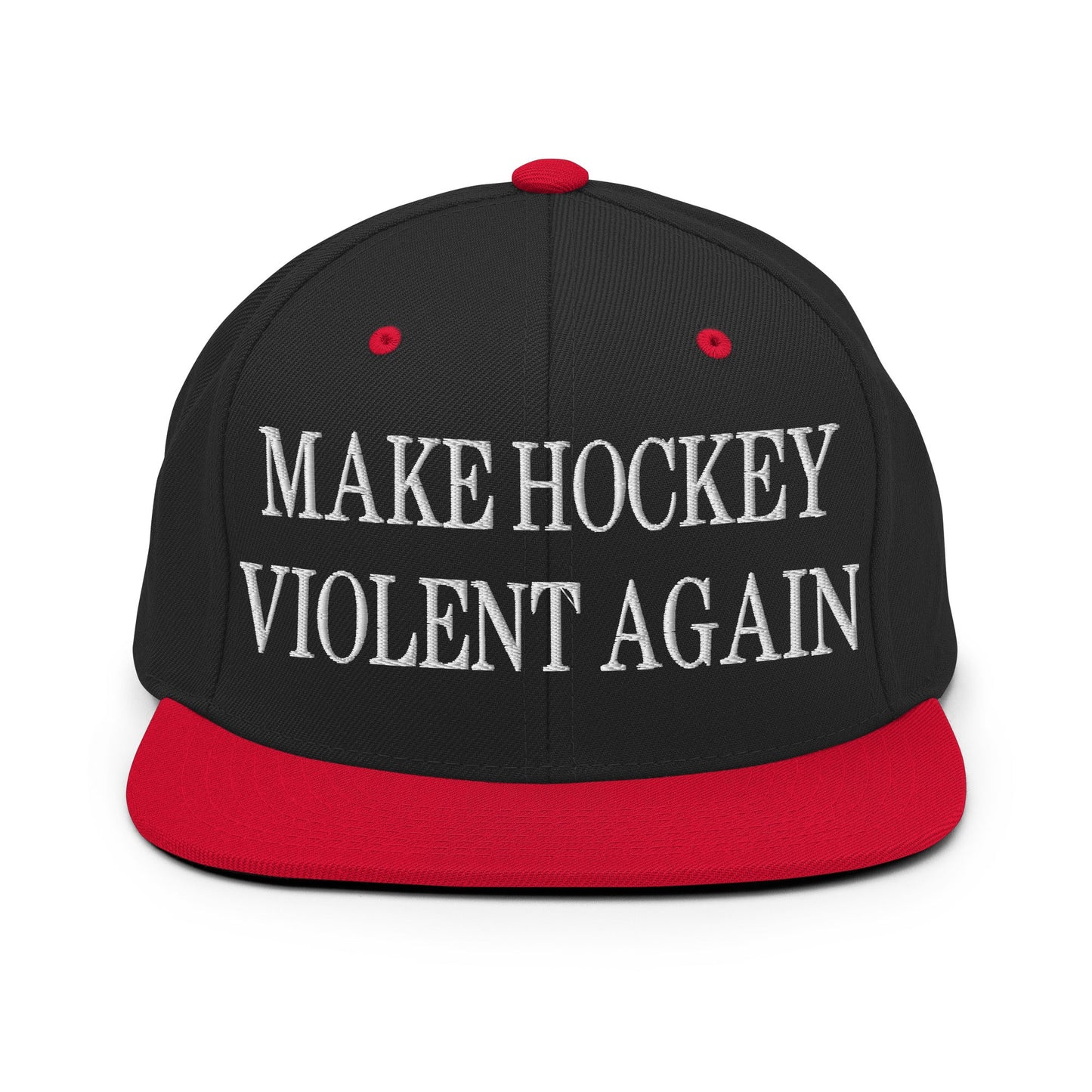 Make Hockey Violent Again Embroidered Flat Bill Brim Snapback Hat Black Red