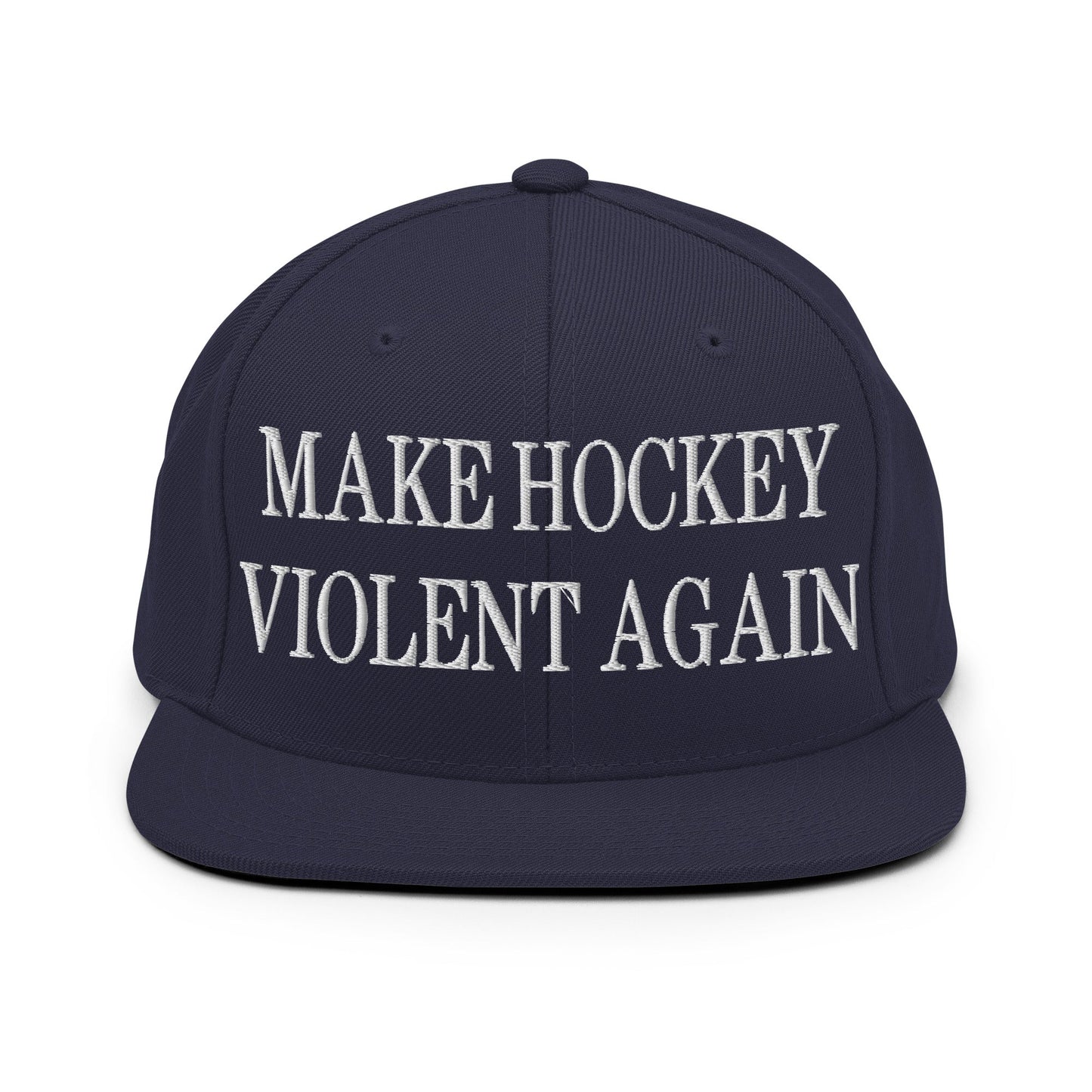 Make Hockey Violent Again Embroidered Flat Bill Brim Snapback Hat Navy