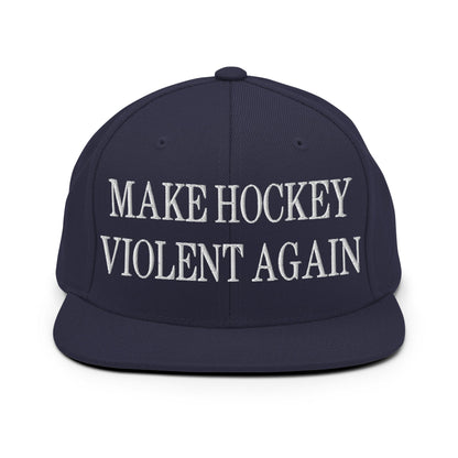 Make Hockey Violent Again Embroidered Flat Bill Brim Snapback Hat Navy