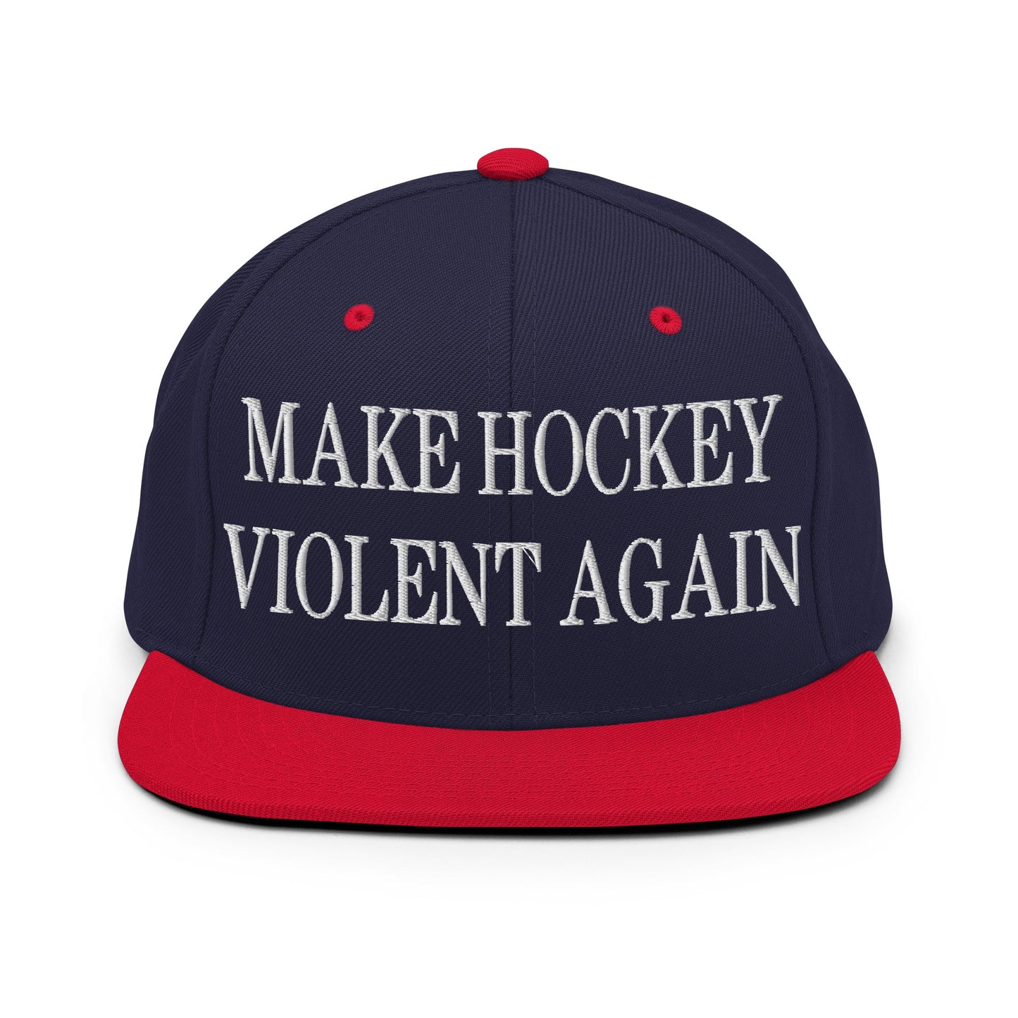 Make Hockey Violent Again Embroidered Flat Bill Brim Snapback Hat Navy Red