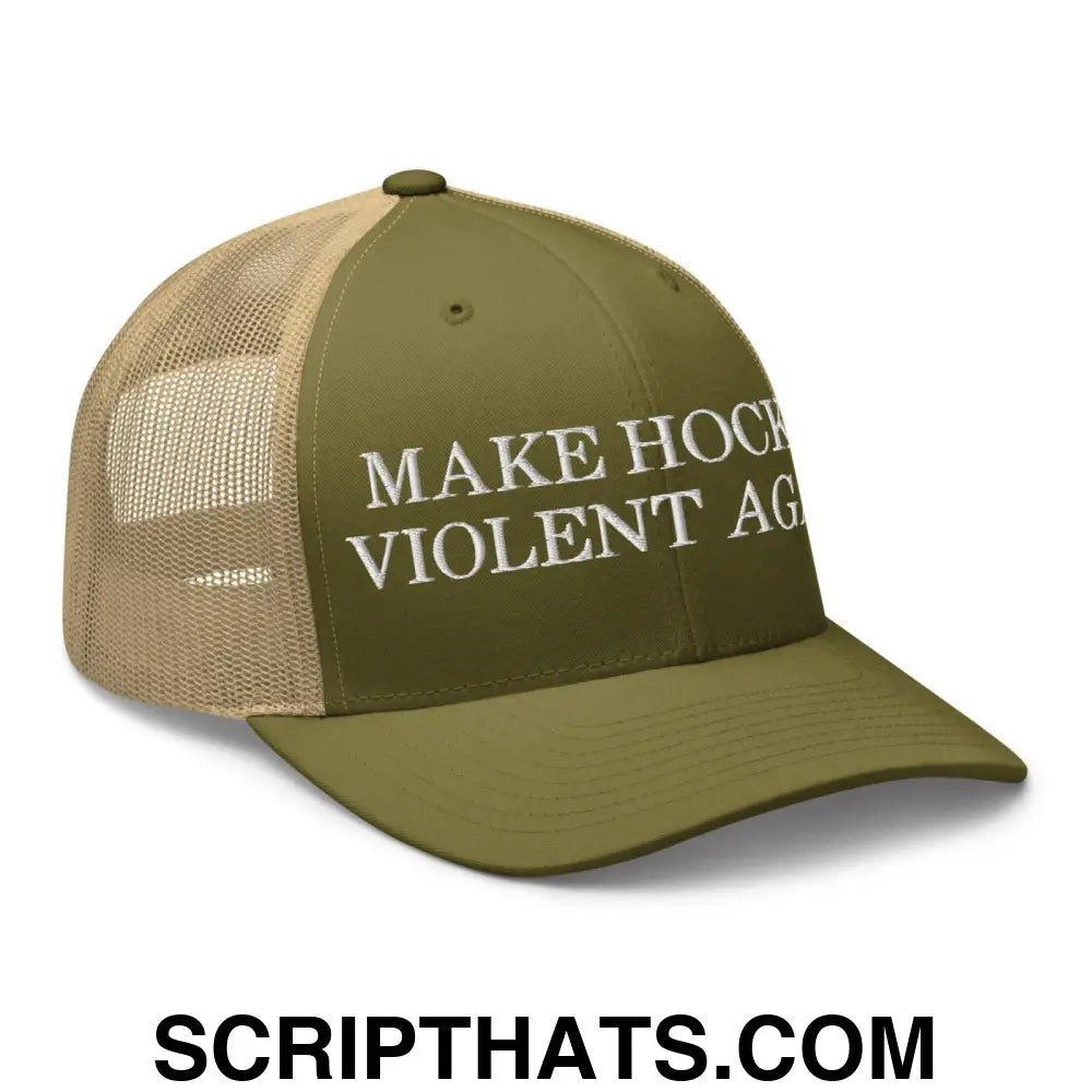 Make Hockey Violent Again Retro Trucker Hat Moss Khaki