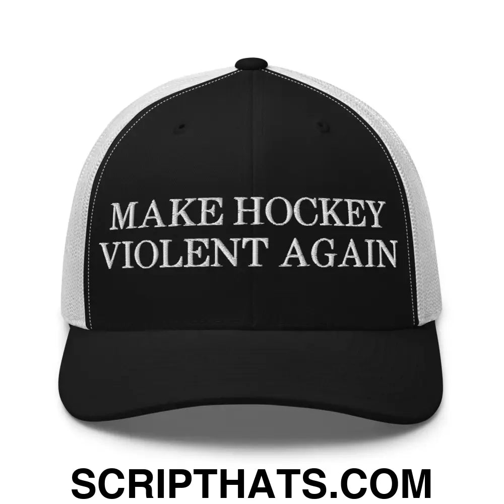 Make Hockey Violent Again Retro Trucker Hat Black White