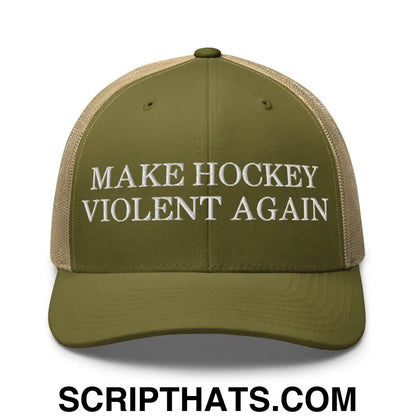 Make Hockey Violent Again Retro Trucker Hat Moss Khaki