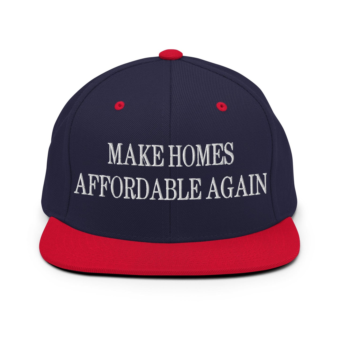 Make Homes Affordable Again Embroidered Flat Bill Brim Snapback Hat Navy Red